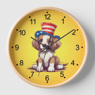 4th of July Cute Puppy Dog with Hat-54676 Clock