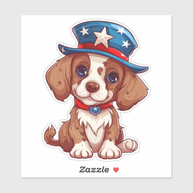 4th of July Cute Puppy With American Hat-71009 (Sheet)
