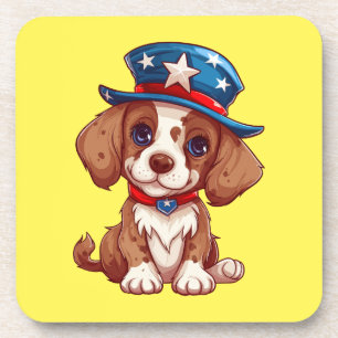 4th of July Cute Puppy With American Hat-71009 Coaster