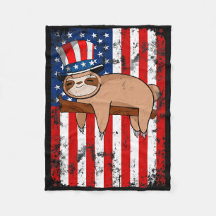 4th Of July Cute Sloth Usa American Flag Independe Fleece Blanket
