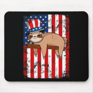 4th Of July Cute Sloth Usa American Flag Independe Mouse Pad