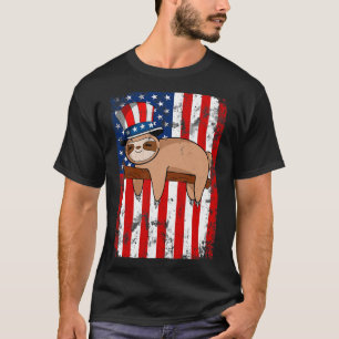 4th Of July Cute Sloth Usa American Flag Independe T-Shirt