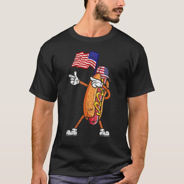 4th of July Dabbing Hot Dog Hotdog For Boys Men Wo T-Shirt (Front)