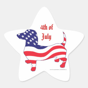 4th of July Dachshund Star Sticker