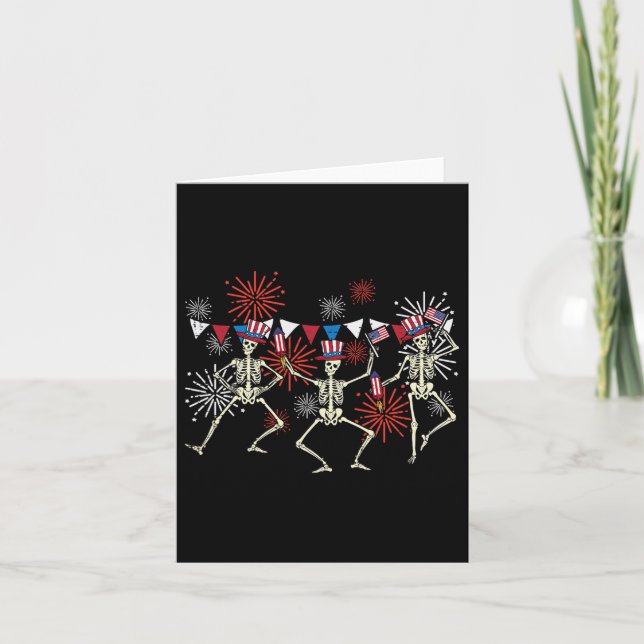 4th Of July Dancing Skeletons Funny Patriotic Men  Card (Front)