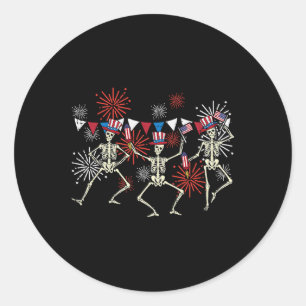4th Of July Dancing Skeletons Funny Patriotic Men Classic Round Sticker