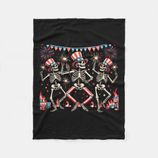 4th Of July Dancing Skeletons Funny Patriotic Men  Fleece Blanket