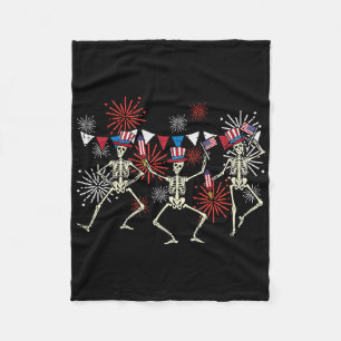 4th Of July Dancing Skeletons Funny Patriotic Men  Fleece Blanket