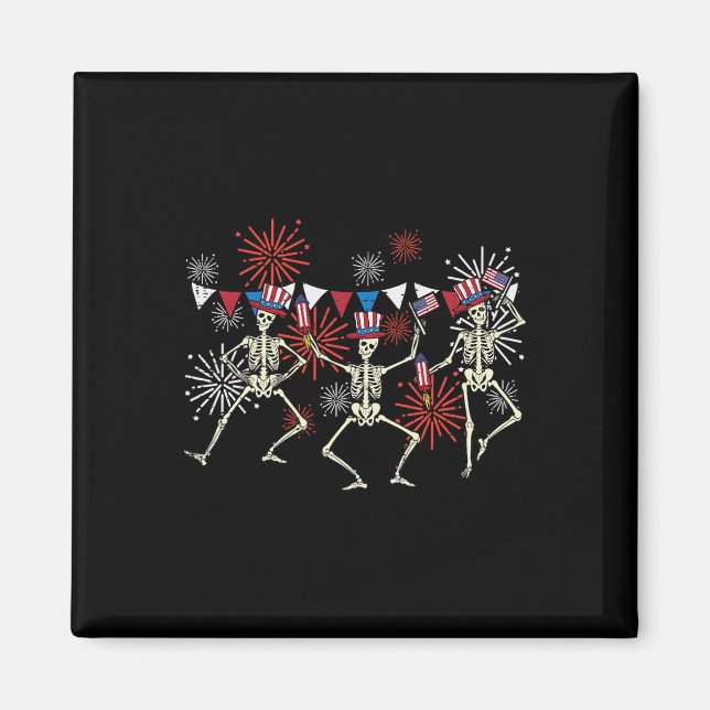 4th Of July Dancing Skeletons Funny Patriotic Men  Magnet (Front)