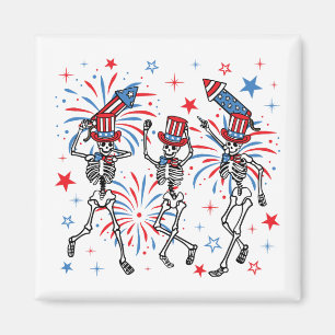 4th Of July Dancing Skeletons Square Magnet