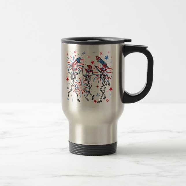 4th Of July Dancing Skeletons Travel Mug (Right)