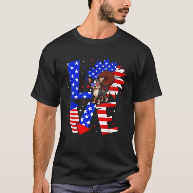 4th of July Decor Patriotic LOVE Chihuahua Dog USA T-Shirt (Front)