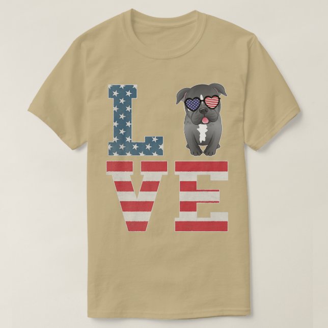 4th of July Decor Patriotic LOVE Pitbull Dog Ameri T-Shirt (Design Front)