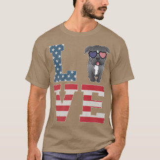 4th of July Decor Patriotic LOVE Pitbull Dog Ameri T-Shirt
