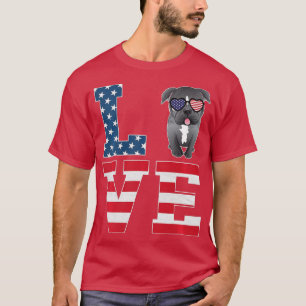 4th of July Decor Patriotic LOVE Pitbull Dog Ameri T-Shirt
