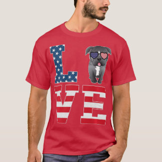 4th of July Decor Patriotic LOVE Pitbull Dog Ameri T-Shirt