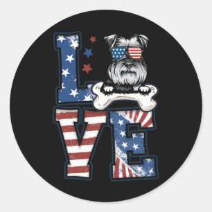 4th Of July Decor Patriotic Love Schnauzer Dog Usa Classic Round Sticker