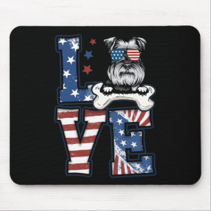 4th Of July Decor Patriotic Love Schnauzer Dog Usa Mouse Pad