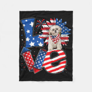4th Of July Decor Patriotic Love Shih Tzu Dog Usa Fleece Blanket