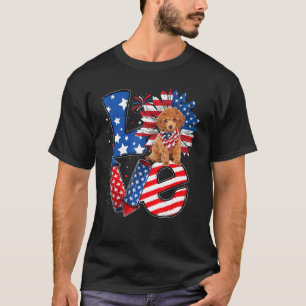 4th of July Decor Patriotic LOVE Toy Poodle Dog US T-Shirt