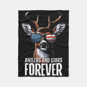 4th Of July Deer Antler And Star Forever Fleece Blanket