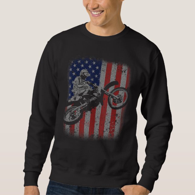 4th of July Dirt Bike Motocross American Flag MX Sweatshirt (Front)