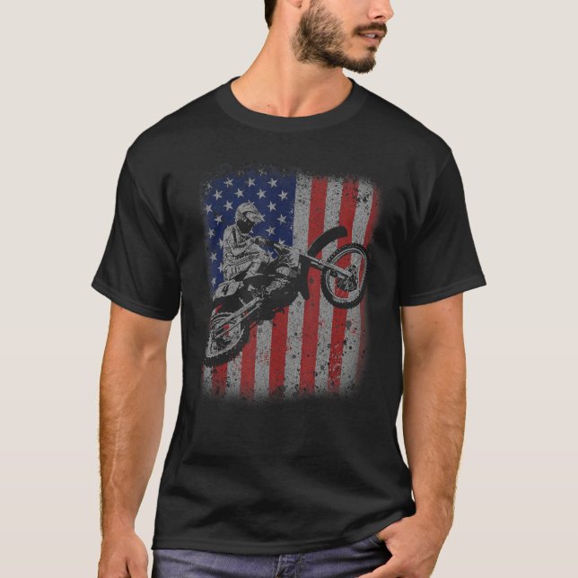 4th of July Dirt Bike Motocross American Flag MX T-Shirt (Front)