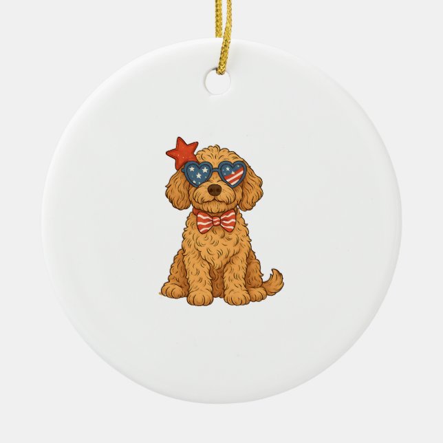4th of July Dog Ceramic Tree Decoration (Front)