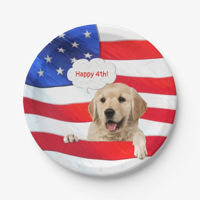 4th of July dog on American flag Paper Plate (Front)