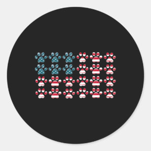 4th Of July Dog Paw Print American Flag Happy Inde Classic Round Sticker