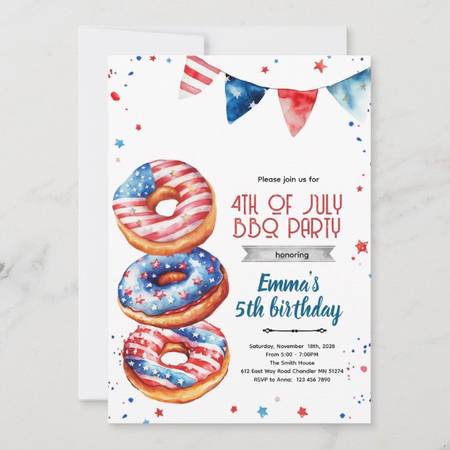 4th of July doughnut invitation (Front)