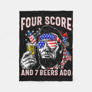 4th Of July Drinking Beer Patriot Four Score And 7 Fleece Blanket