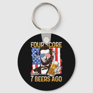 4th Of July Drinking Beer Patriot Four Score And 7 Key Ring