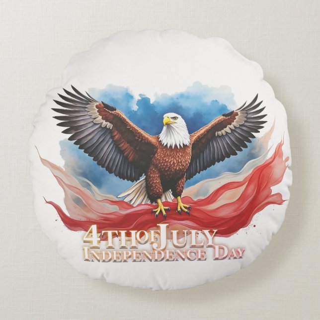 4th of July Eagle – Patriotic Art Design Round Cushion (Front)