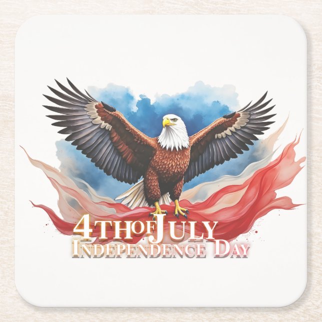 4th of July Eagle – Patriotic Art Design Square Paper Coaster (Front)