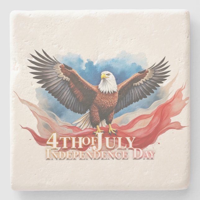 4th of July Eagle – Patriotic Art Design Stone Coaster (Front)