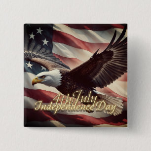 4th of July Eagle with American Flag 15 Cm Square Badge