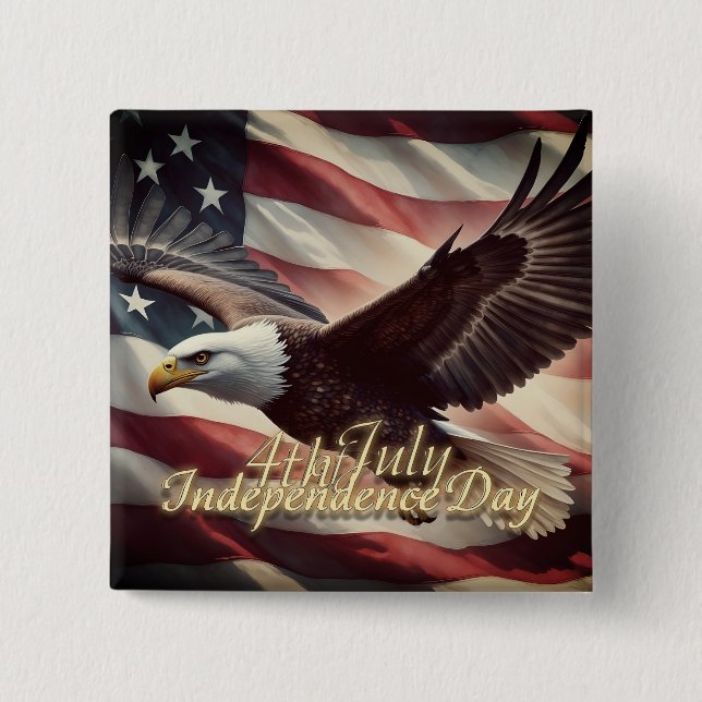 4th of July Eagle with American Flag 15 Cm Square Badge (Front)