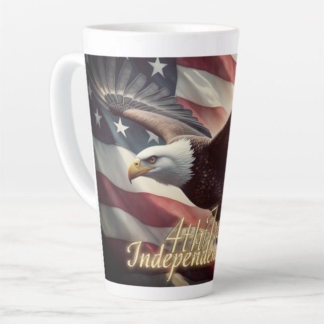 4th of July Eagle with American Flag Latte Mug (Left Angle)