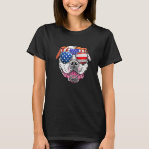 4Th Of July English Bulldog American Flag sunglass T-Shirt