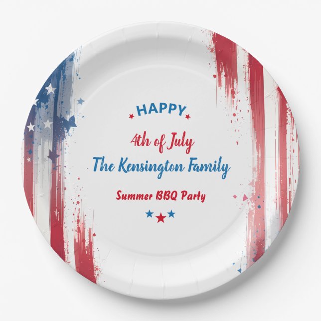4th of July Family BBQ Party Summer Holiday Paper Plate (Front)