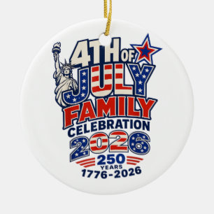 4th of July Family Celebration 2026 250 Years 1776 Ceramic Tree Decoration