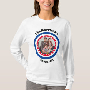 4th of July Family Photo Name Red and Blue T-Shirt