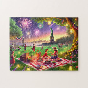 4th of July Family Picnic Statue of Liberty Jigsaw Puzzle