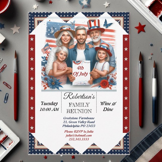 4th Of July Family Reunion Wine & Dine Party Photo Invitation (4th Of July Family Reunion Wine & Dine Party Photo Invitation)
