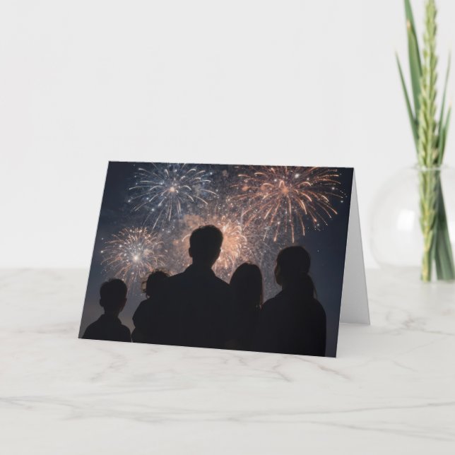 4th of July Family Watching Fireworks Display Card (Front)