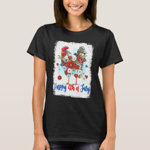 4th Of July Farmer Chicken Flower American Flag Pa T-Shirt