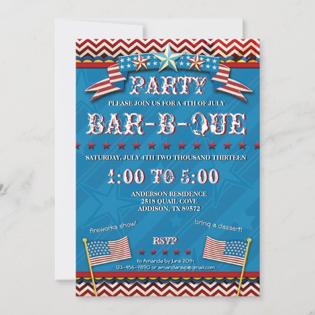 4th of July Festive BBQ Party Invitation (Front)