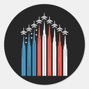 4th Of July Fighter Jet Aeroplane Usa Flag Indepen Classic Round Sticker