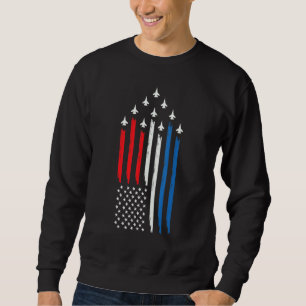 4th Of July Fighter Jet Airplane Red White Blue In Sweatshirt